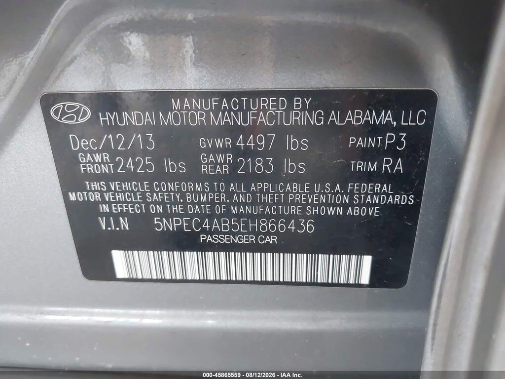 5NPEC4AB5EH866436 2014 HYUNDAI SONATA photo no. 9