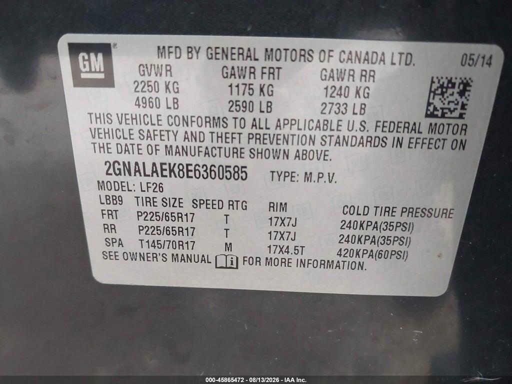 2GNALAEK8E6360585 2014 CHEVROLET EQUINOX photo no. 9