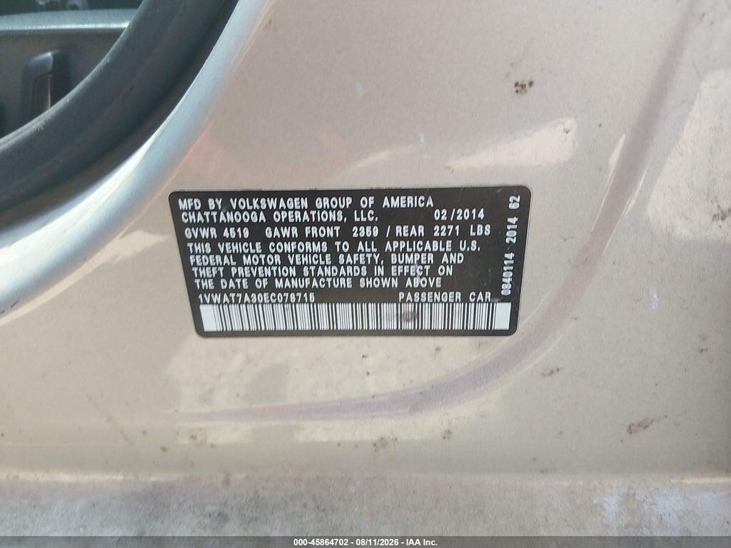 1VWAT7A30EC078715 2014 VOLKSWAGEN PASSAT photo no. 9