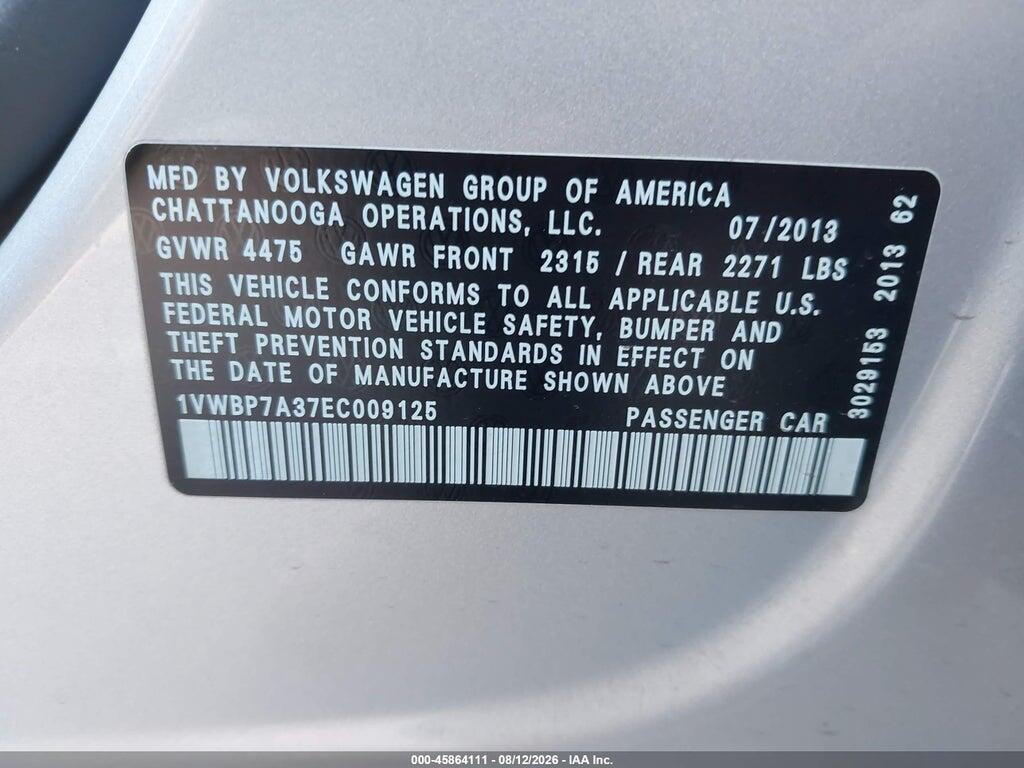 1VWBP7A37EC009125 2014 VOLKSWAGEN PASSAT photo no. 9