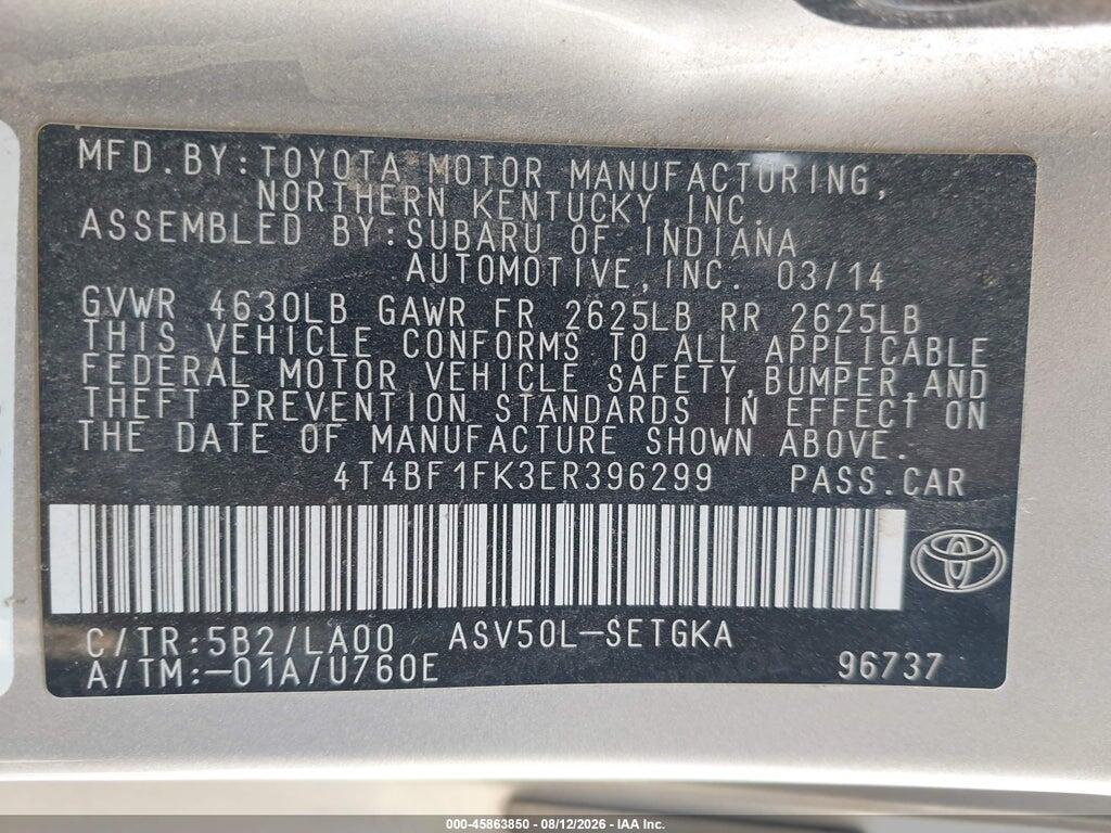 4T4BF1FK3ER396299 2014 TOYOTA CAMRY photo no. 9
