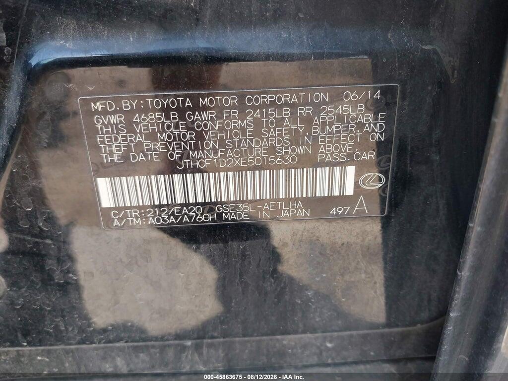 JTHCF1D2XE5015630 2014 LEXUS IS 250 photo no. 9