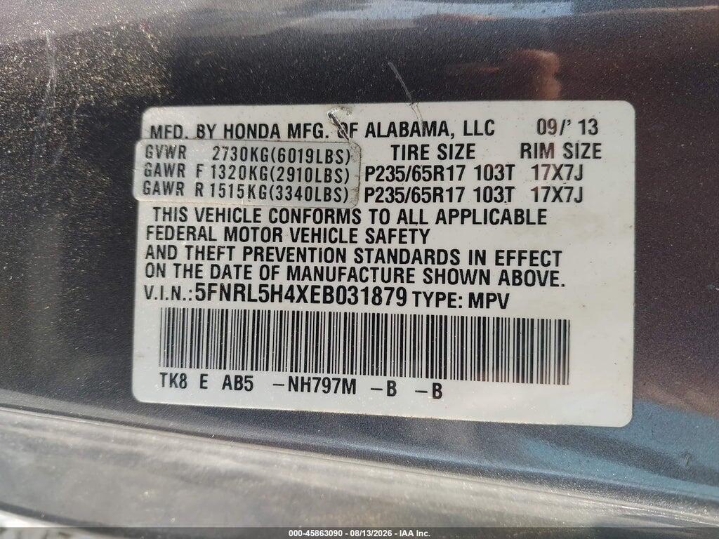 5FNRL5H4XEB031879 2014 HONDA ODYSSEY photo no. 9
