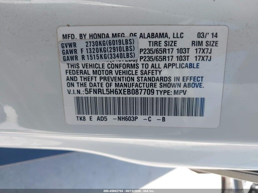5FNRL5H6XEB087709 2014 HONDA ODYSSEY photo no. 9