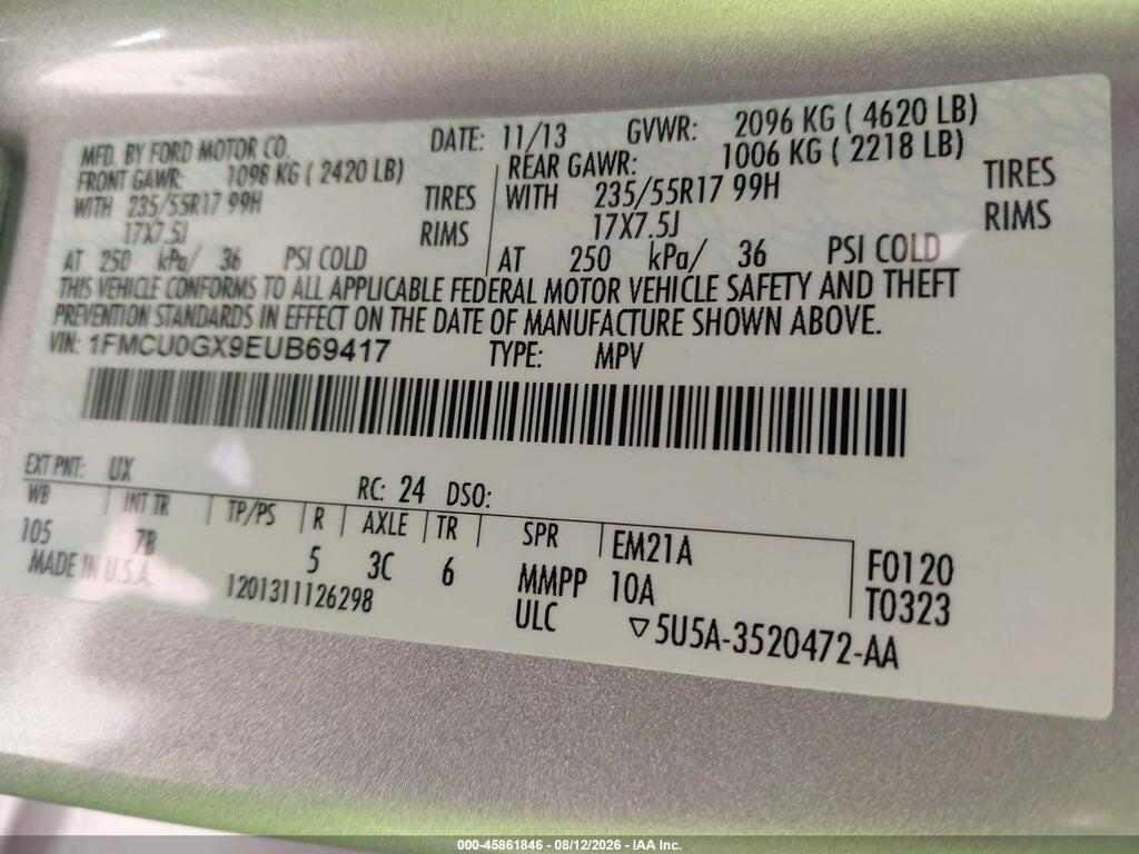 1FMCU0GX9EUB69417 2014 FORD ESCAPE photo no. 9