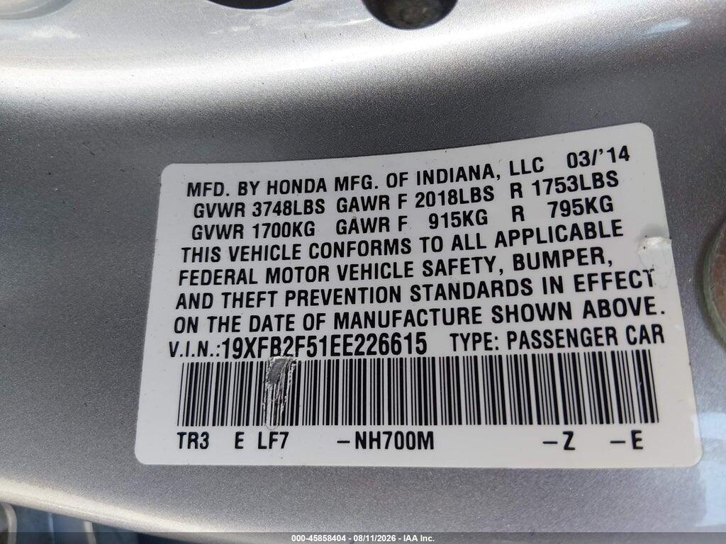 19XFB2F51EE226615 2014 HONDA CIVIC photo no. 9