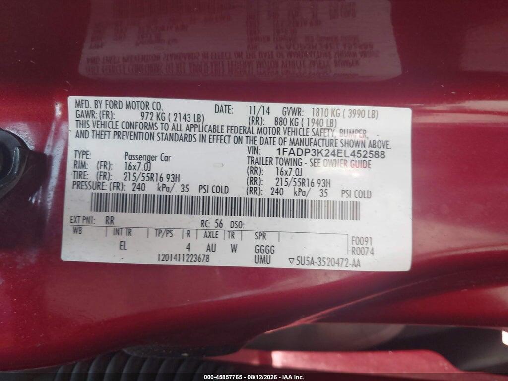 1FADP3K24EL452588 2014 FORD FOCUS photo no. 9