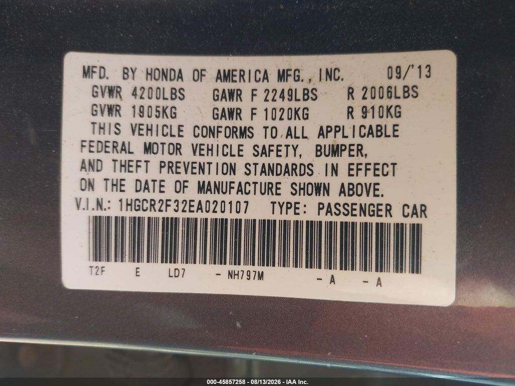 1HGCR2F32EA020107 2014 HONDA ACCORD photo no. 9