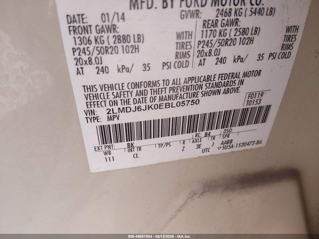 2LMDJ6JK0EBL05750 2014 LINCOLN MKX photo no. 9