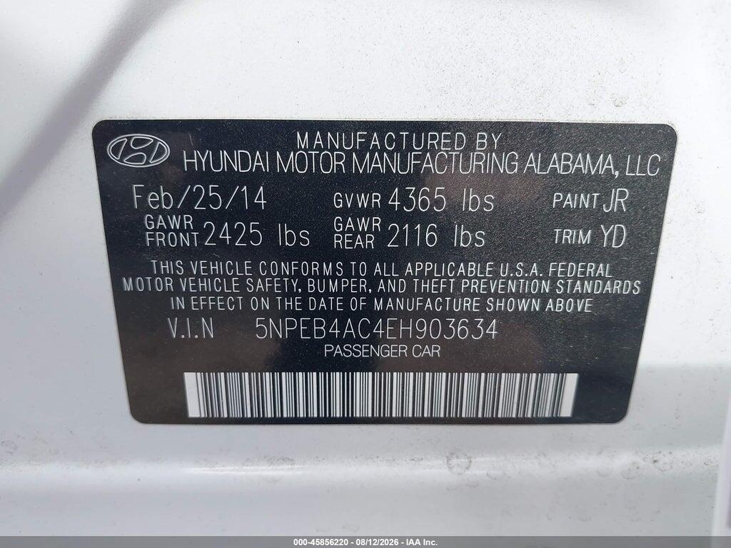5NPEB4AC4EH903634 2014 HYUNDAI SONATA photo no. 9