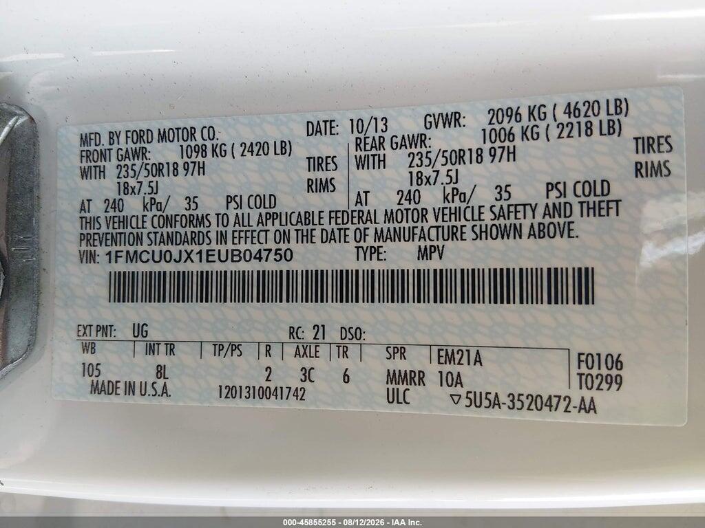 1FMCU0JX1EUB04750 2014 FORD ESCAPE photo no. 9