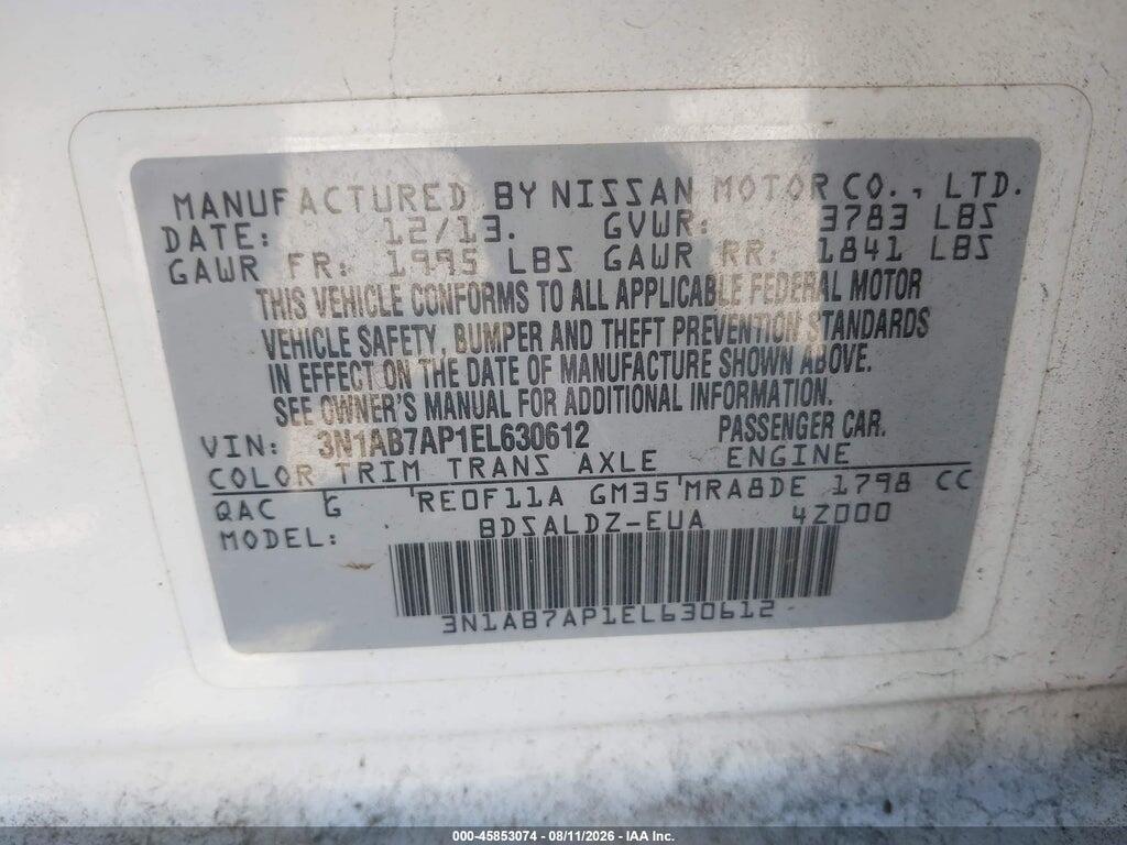 3N1AB7AP1EL630612 2014 NISSAN SENTRA photo no. 9