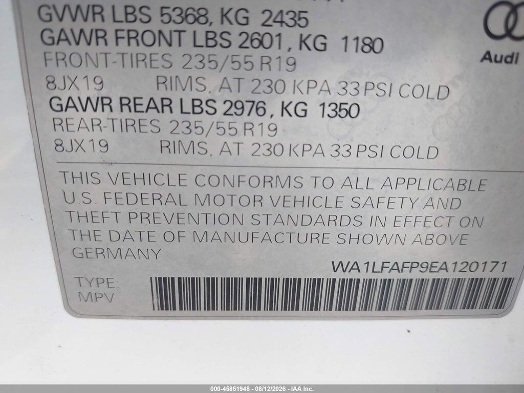 WA1LFAFP9EA120171 2014 AUDI Q5 photo no. 9