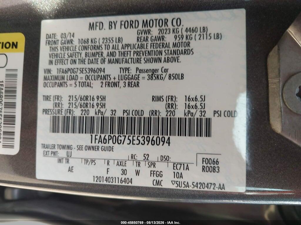 1FA6P0G75E5396094 2014 FORD FUSION photo no. 9