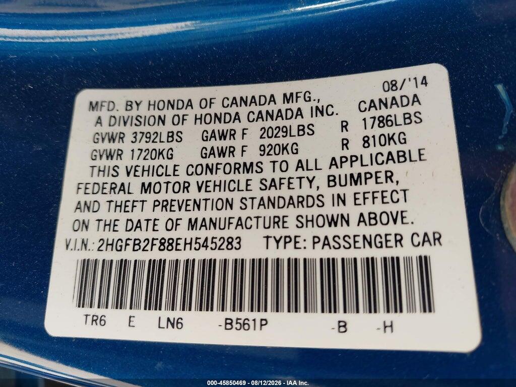 2HGFB2F88EH545283 2014 HONDA CIVIC photo no. 9