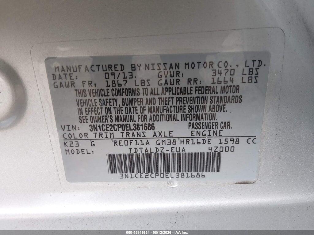 3N1CE2CP0EL381686 2014 NISSAN VERSA NOTE photo no. 9
