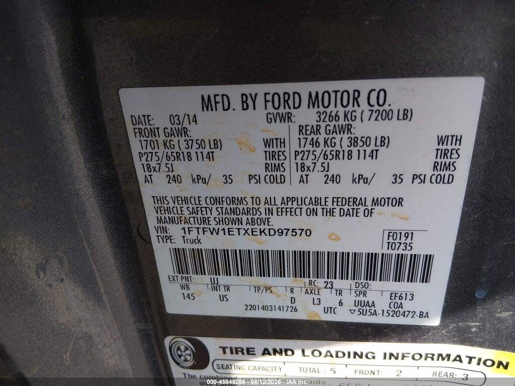 1FTFW1ETXEKD97570 2014 FORD F-150 photo no. 9