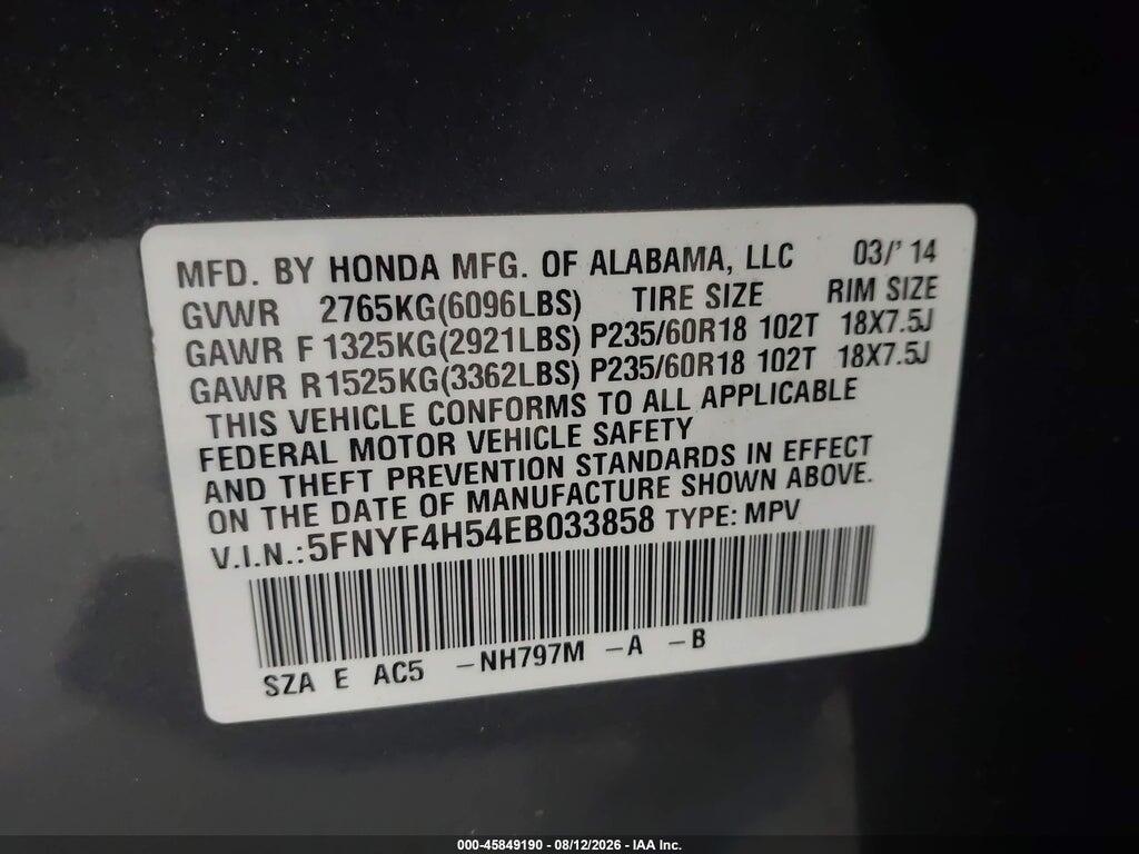 5FNYF4H54EB033858 2014 HONDA PILOT photo no. 9