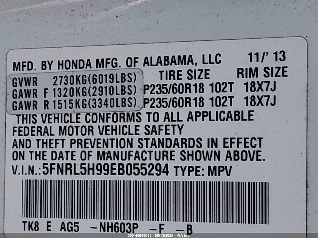 5FNRL5H99EB055294 2014 HONDA ODYSSEY photo no. 9