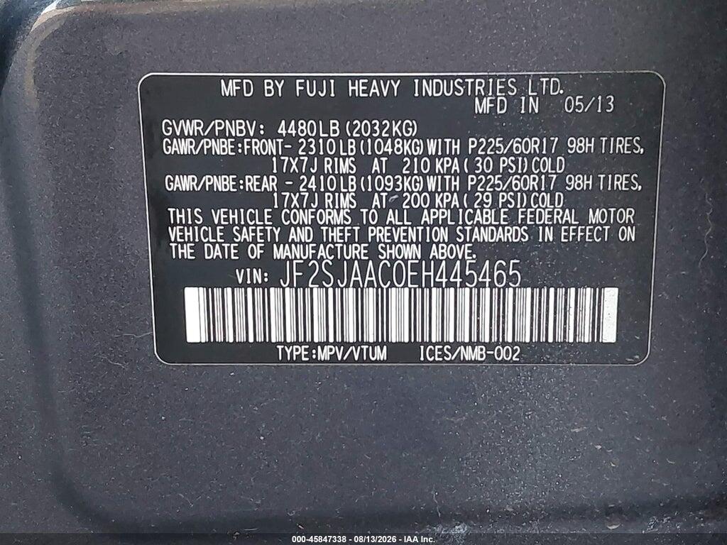 JF2SJAAC0EH445465 2014 SUBARU FORESTER photo no. 9