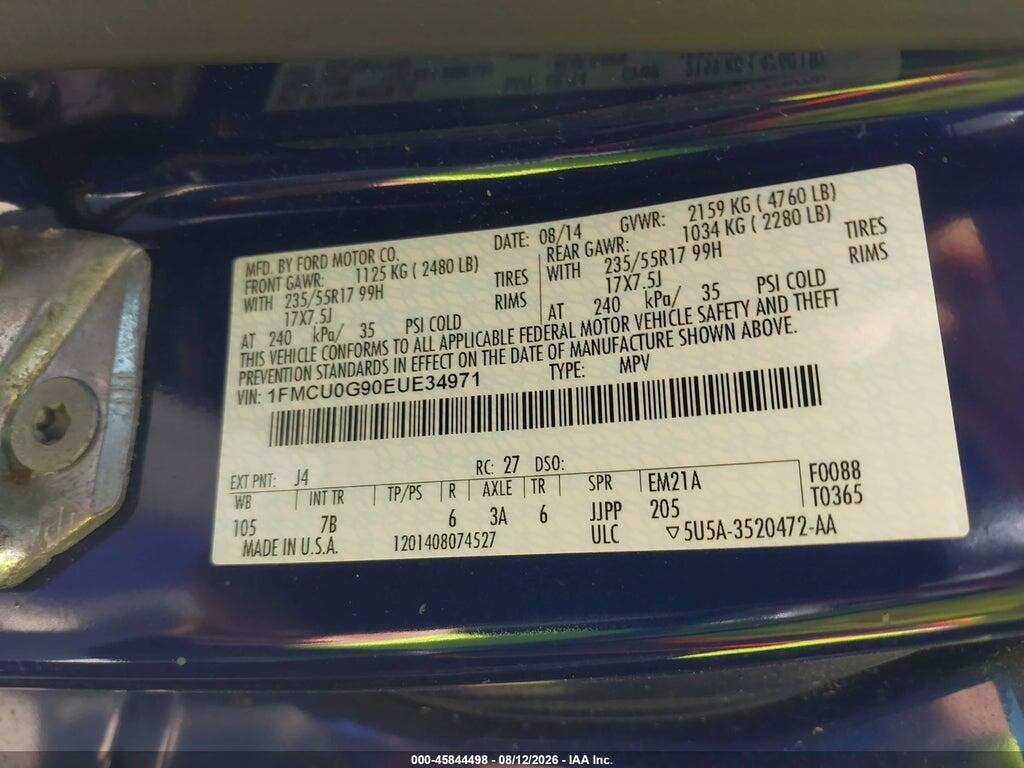 1FMCU0G90EUE34971 2014 FORD ESCAPE photo no. 9