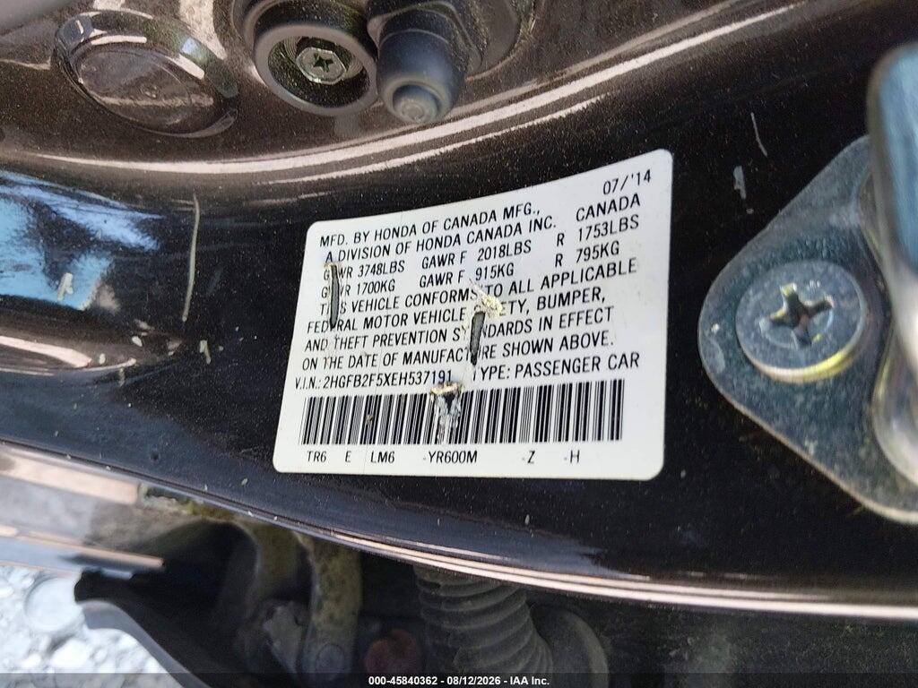 2HGFB2F5XEH537191 2014 HONDA CIVIC photo no. 9