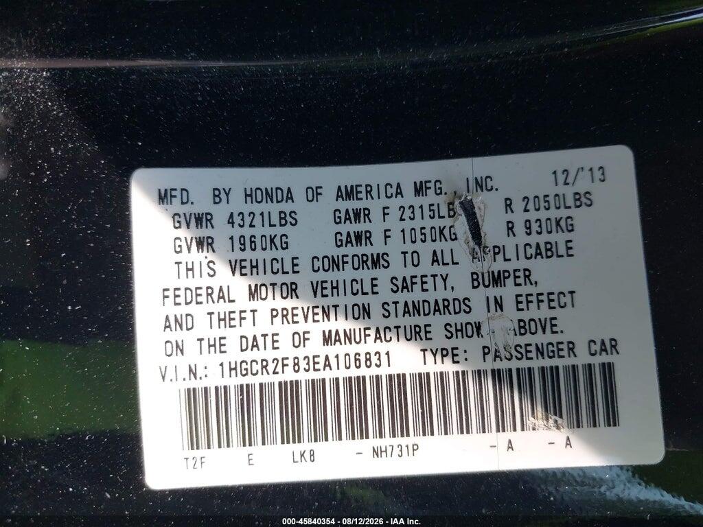 1HGCR2F83EA106831 2014 HONDA ACCORD photo no. 9