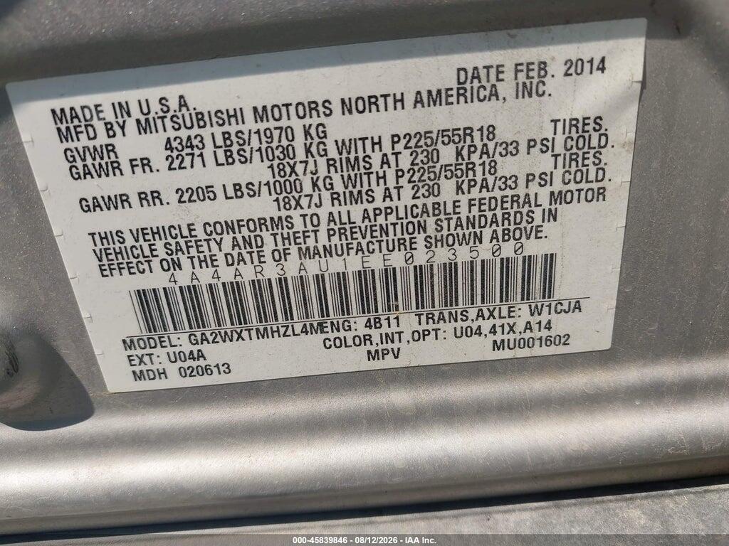 4A4AR3AU1EE023500 2014 MITSUBISHI OUTLANDER SPORT photo no. 9
