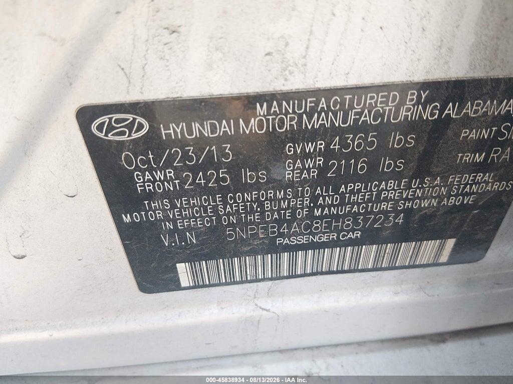 5NPEB4AC8EH837234 2014 HYUNDAI SONATA photo no. 9