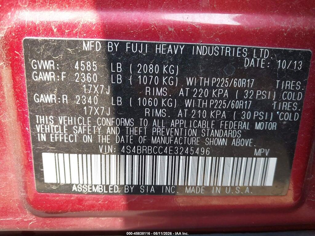 4S4BRBCC4E3245496 2014 SUBARU OUTBACK photo no. 9