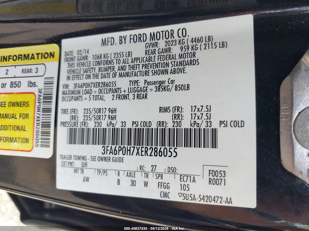 3FA6P0H7XER286055 2014 FORD FUSION photo no. 9