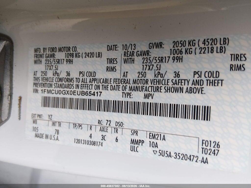1FMCU0GX0EUB65417 2014 FORD ESCAPE photo no. 9