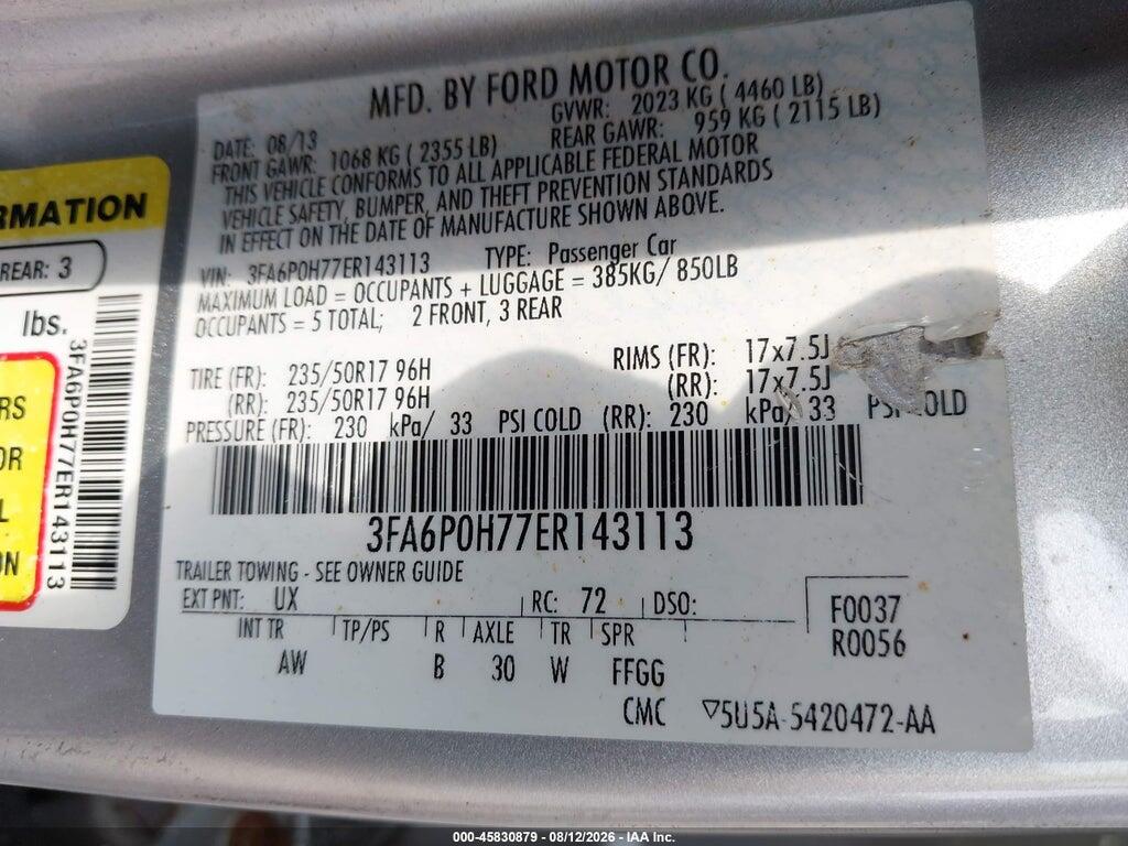 3FA6P0H77ER143113 2014 FORD FUSION photo no. 9