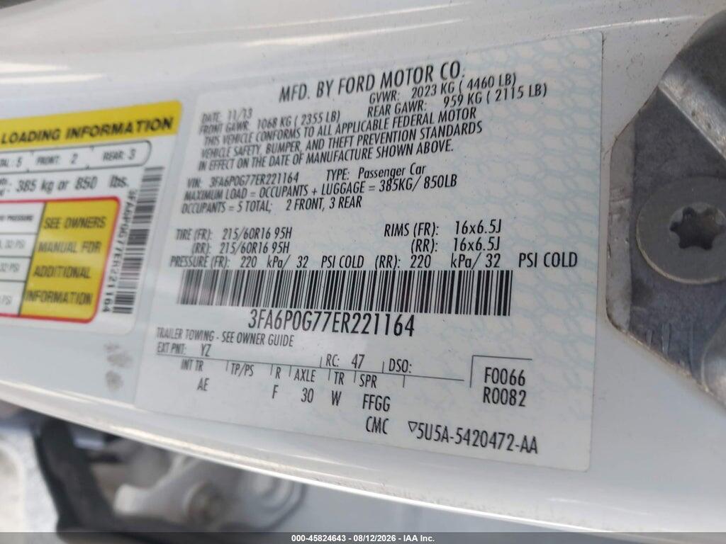 3FA6P0G77ER221164 2014 FORD FUSION photo no. 9