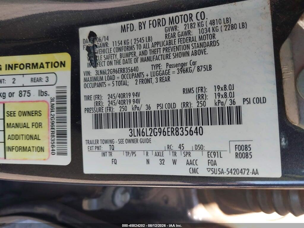 3LN6L2G96ER835640 2014 LINCOLN MKZ photo no. 9