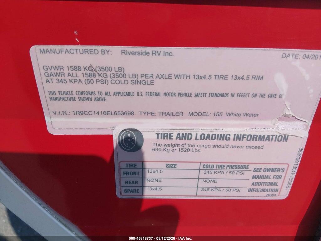 1R9CC1410EL653698 2014 RIVERSIDE TRAVEL TRAILER photo no. 9