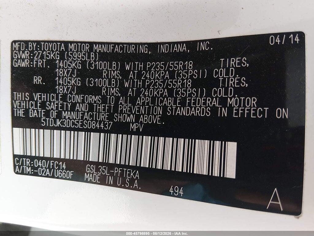 5TDJK3DC5ES084437 2014 TOYOTA SIENNA photo no. 9