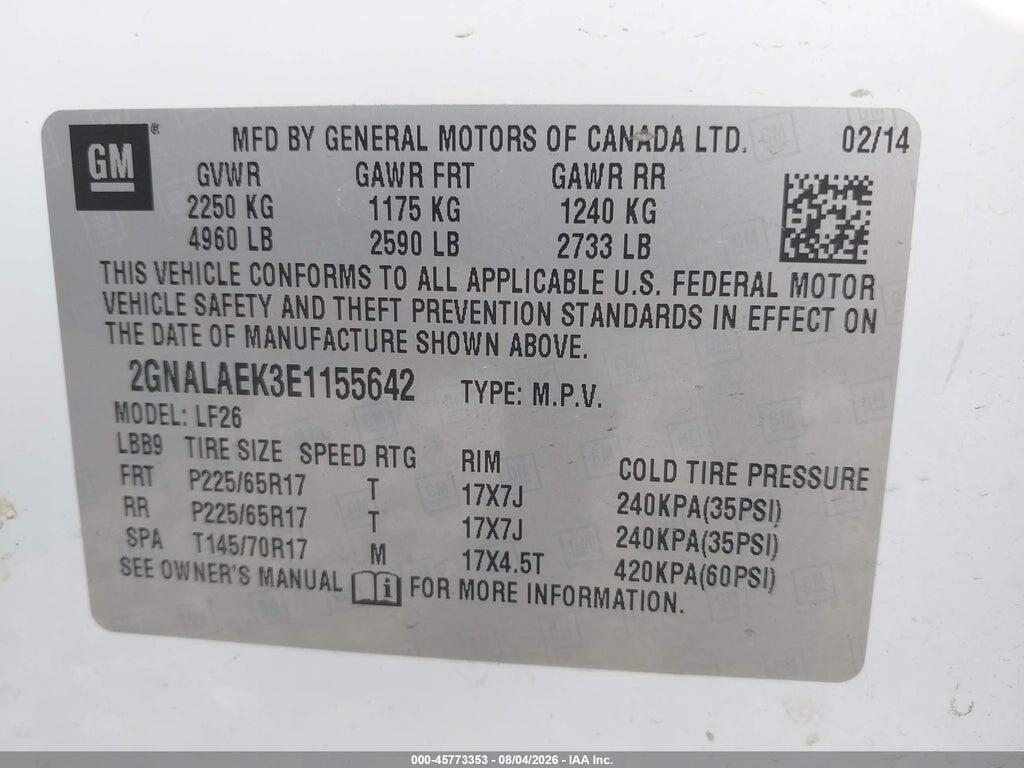 2GNALAEK3E1155642 2014 CHEVROLET EQUINOX photo no. 9