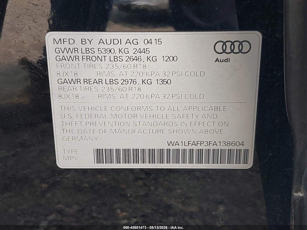 WA1LFAFP3FA138604 2015 AUDI Q5 photo no. 9