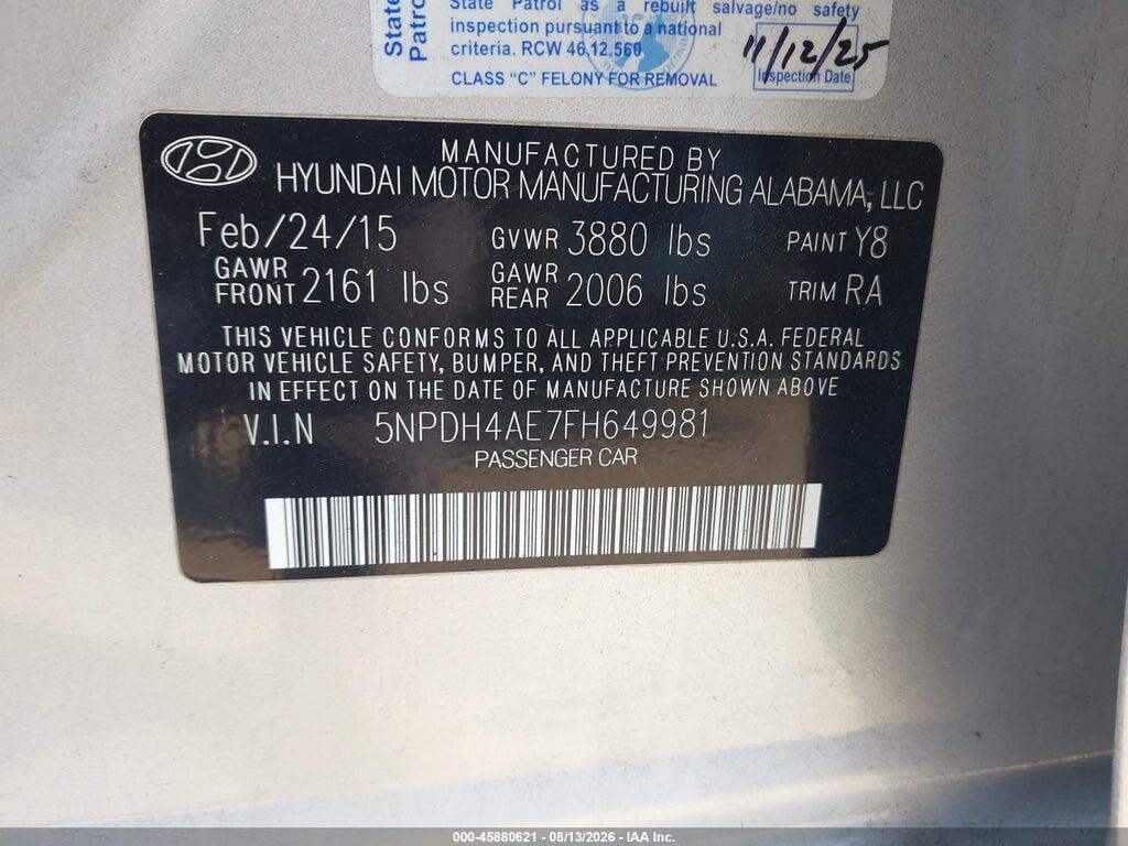 5NPDH4AE7FH649981 2015 HYUNDAI ELANTRA photo no. 9