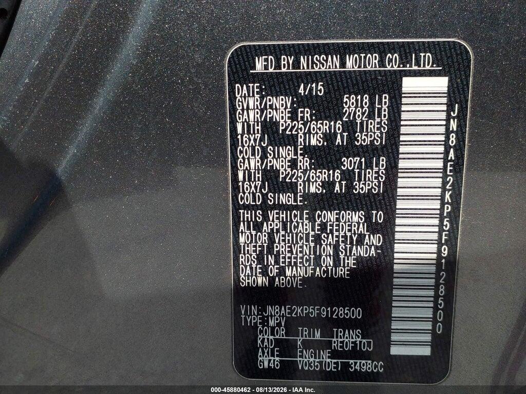 JN8AE2KP5F9128500 2015 NISSAN QUEST photo no. 9