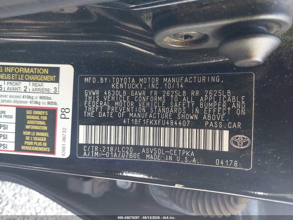 4T1BF1FKXFU484407 2015 TOYOTA CAMRY photo no. 9