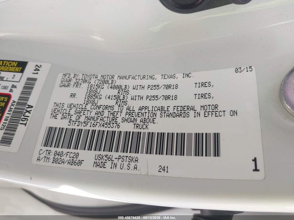 5TFDY5F16FX455376 2015 TOYOTA TUNDRA photo no. 9