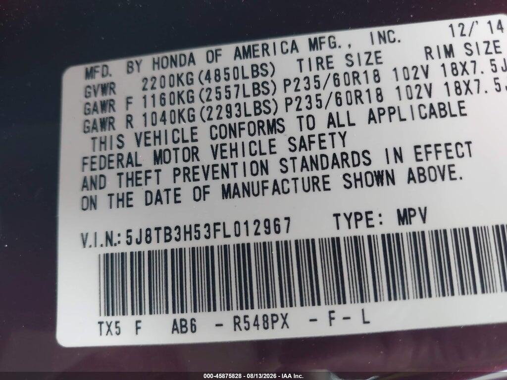 5J8TB3H53FL012967 2015 ACURA RDX photo no. 9