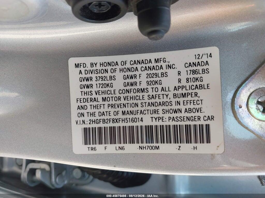 2HGFB2F8XFH516014 2015 HONDA CIVIC photo no. 9