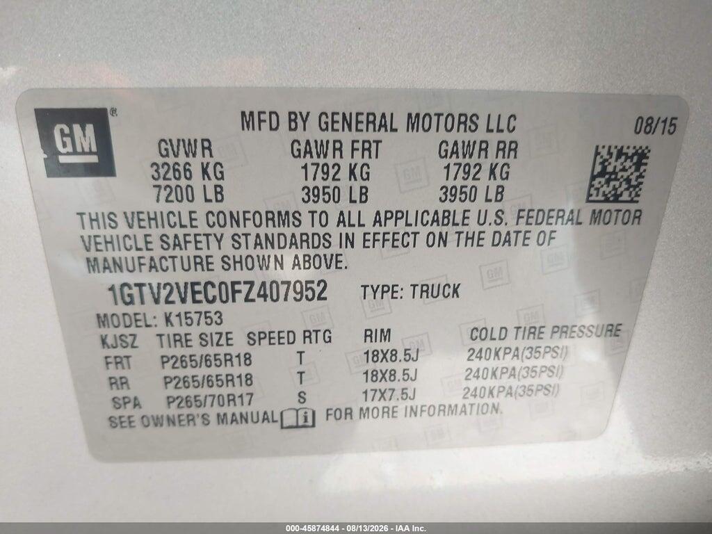 1GTV2VEC0FZ407952 2015 GMC SIERRA 1500 photo no. 9