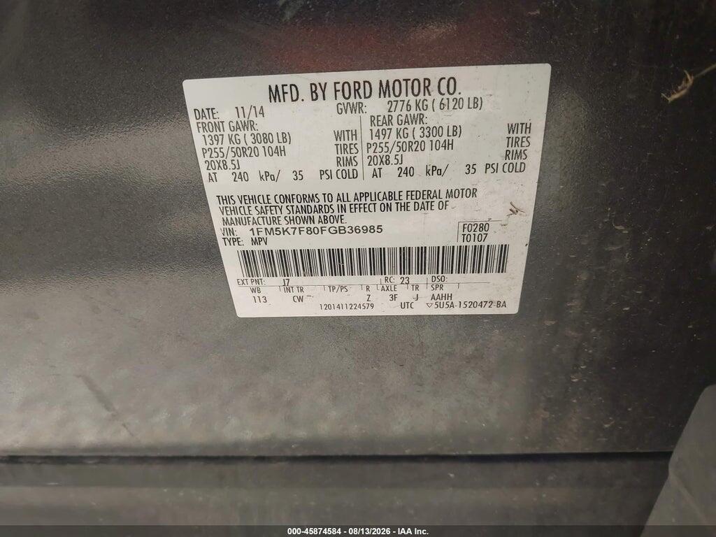 1FM5K7F80FGB36985 2015 FORD EXPLORER photo no. 9