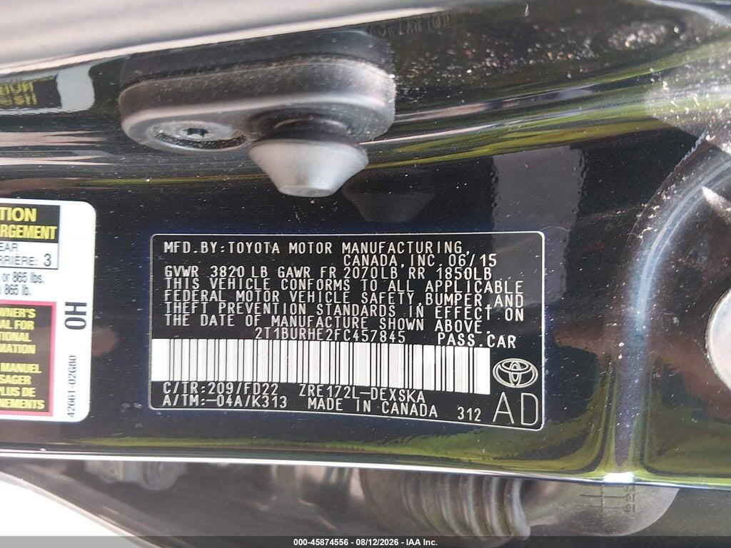 2T1BURHE2FC457845 2015 TOYOTA COROLLA photo no. 9