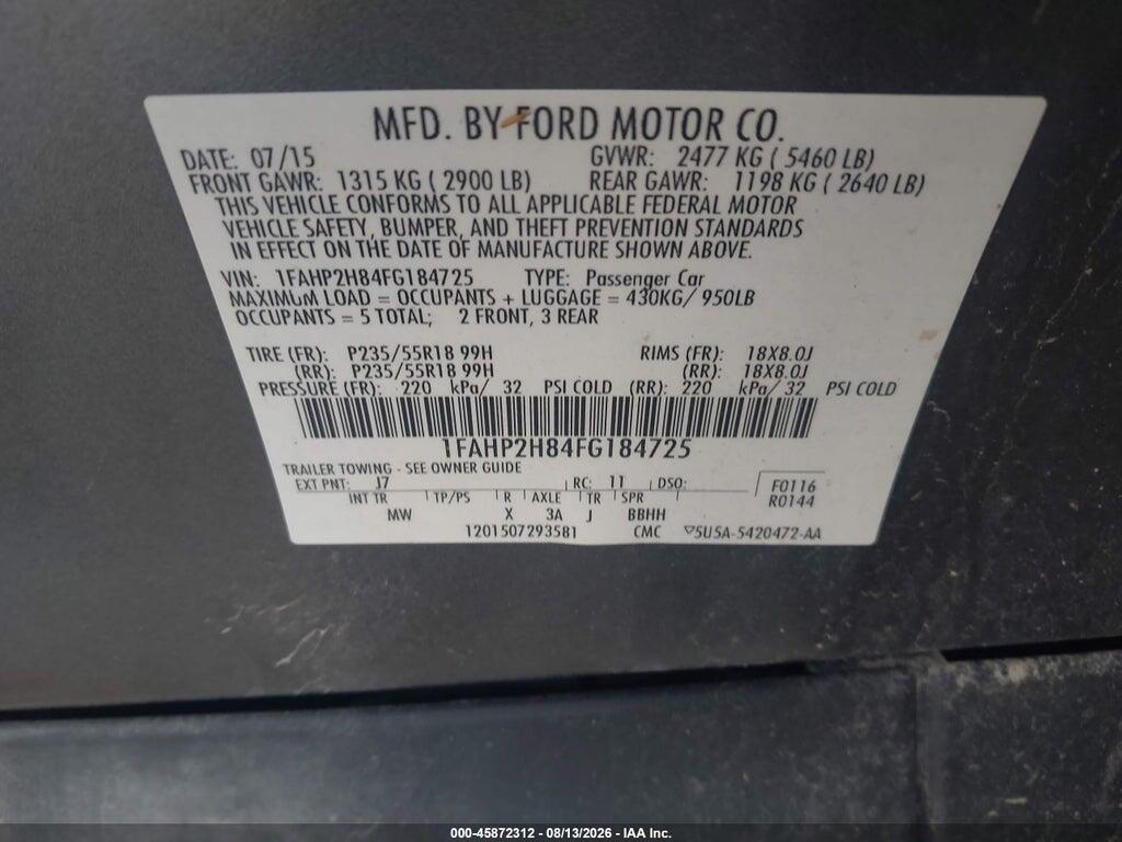 1FAHP2H84FG184725 2015 FORD TAURUS photo no. 9