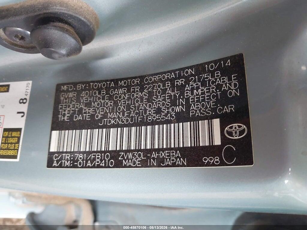 JTDKN3DU1F1895543 2015 TOYOTA PRIUS photo no. 9